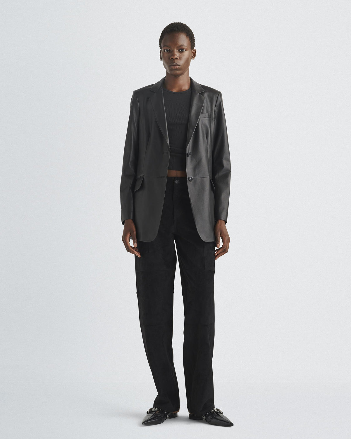 CHARLES LEATHER BLAZER - BLACK / 2